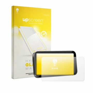 Face avant d’un emballage produit avec le logo de la marque upscreen. À côté, l’appareil Carpuride W603 6.3