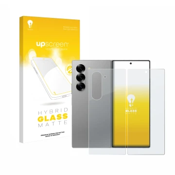 Face avant d’un emballage produit avec le logo de la marque upscreen. À côté, l’appareil Samsung Galaxy Z Fold 6 5G (Avant+Arr
