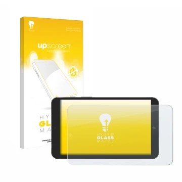 Face avant d’un emballage produit avec le logo de la marque upscreen. À côté, l’appareil Mediacom SmartPad Iyo 8 est représent
