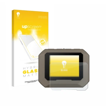 Face avant d’un emballage produit avec le logo de la marque upscreen. À côté, l’appareil Garmin Xero C1 Pro est représenté ave