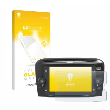 Face avant d’un emballage produit avec le logo de la marque upscreen. À côté, l’appareil Lancia Ypsilon 7