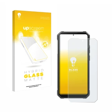 Face avant d’un emballage produit avec le logo de la marque upscreen. À côté, l’appareil Fossibot F105 est représenté avec la 