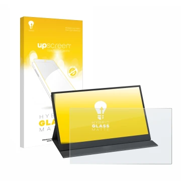 Face avant d’un emballage produit avec le logo de la marque upscreen. À côté, l’appareil Yodoit PTM15 15.6