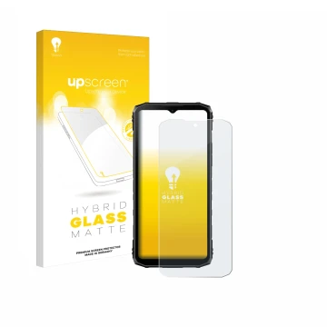 Face avant d’un emballage produit avec le logo de la marque upscreen. À côté, l’appareil Doogee Blade 10 Pro est représenté av