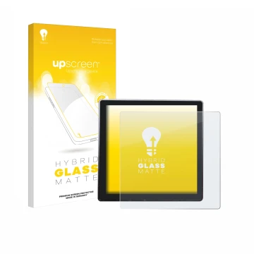 Face avant d’un emballage produit avec le logo de la marque upscreen. À côté, l’appareil Shelly Wall Display est représenté av