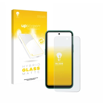 Face avant d’un emballage produit avec le logo de la marque upscreen. À côté, l’appareil Nokia XR21 Limited Edition est représ