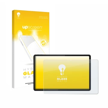 Face avant d’un emballage produit avec le logo de la marque upscreen. À côté, l’appareil Lenovo Tab K11 est représenté avec la