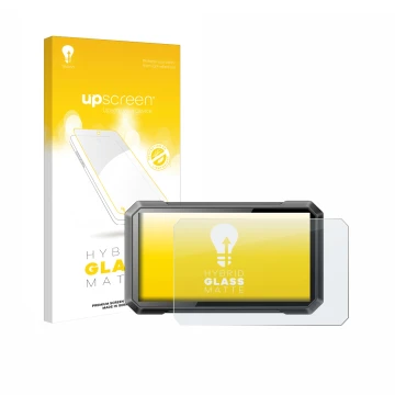 Face avant d’un emballage produit avec le logo de la marque upscreen. À côté, l’appareil Ricoel Motorcycle CarPlay C7 II est r