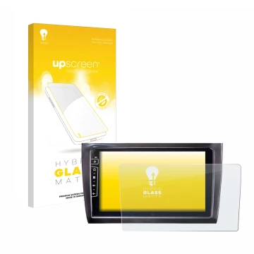 Face avant d’un emballage produit avec le logo de la marque upscreen. À côté, l’appareil Dynavin D9-DF56 9