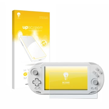 Face avant d’un emballage produit avec le logo de la marque upscreen. À côté, l’appareil AYN Odin 2 Mini est représenté avec l