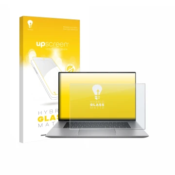 Face avant d’un emballage produit avec le logo de la marque upscreen. À côté, l’appareil HP Zbook Studio 16 G11 est représenté