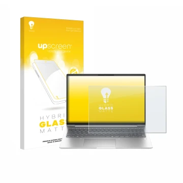 Face avant d’un emballage produit avec le logo de la marque upscreen. À côté, l’appareil HP ProBook 460 G11 est représenté ave
