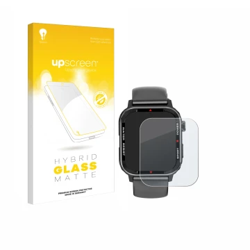 Face avant d’un emballage produit avec le logo de la marque upscreen. À côté, l’appareil Manike G96 Smartwatch est représenté 