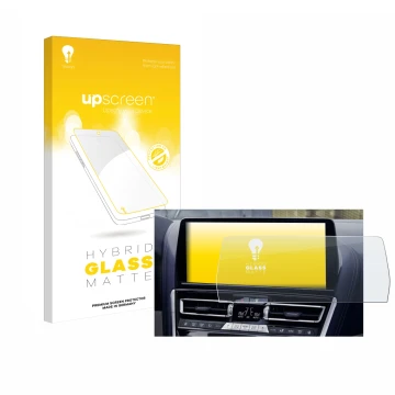 Face avant d’un emballage produit avec le logo de la marque upscreen. À côté, l’appareil BMW facelift 8 series BJ 2022-2025 es