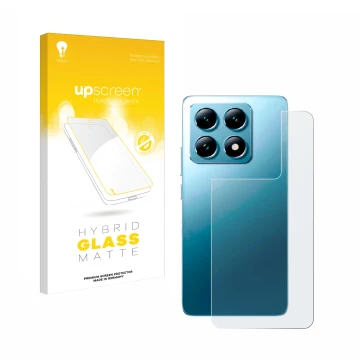 Face avant d’un emballage produit avec le logo de la marque upscreen. À côté, l’appareil Xiaomi 14T (Arrière) est représenté a