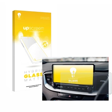 Face avant d’un emballage produit avec le logo de la marque upscreen. À côté, l’appareil Kia XCeed 2024 est représenté avec la