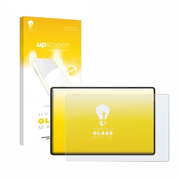 Face avant d’un emballage produit avec le logo de la marque upscreen. À côté, l’appareil Huawei MatePad Pro 12.2