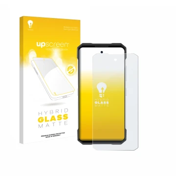 Face avant d’un emballage produit avec le logo de la marque upscreen. À côté, l’appareil Doogee S200 est représenté avec la pr