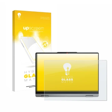 Face avant d’un emballage produit avec le logo de la marque upscreen. À côté, l’appareil Lenovo IdeaPad 5x 2-in-1 Gen 9 14