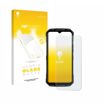 Face avant d’un emballage produit avec le logo de la marque upscreen. À côté, l’appareil Doogee V Max Plus est représenté avec