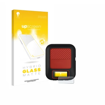 Face avant d’un emballage produit avec le logo de la marque upscreen. À côté, l’appareil Garmin inReach Messenger Plus est rep