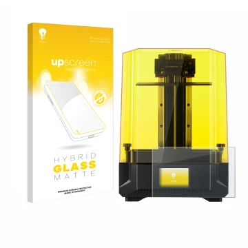 Face avant d’un emballage produit avec le logo de la marque upscreen. À côté, l’appareil Anycubic Photon Mono X2 9,1