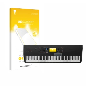 Face avant d’un emballage produit avec le logo de la marque upscreen. À côté, l’appareil Yamaha MODX8+ est représenté avec la 
