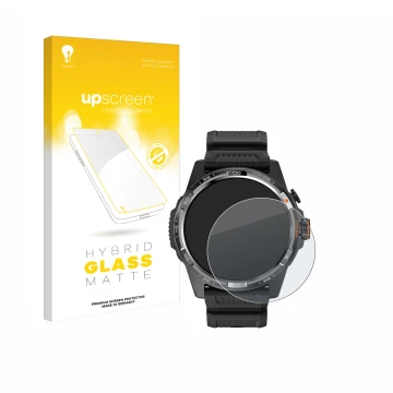 Face avant d’un emballage produit avec le logo de la marque upscreen. À côté, l’appareil Mobvoi Ticwatch Atlas est représenté 