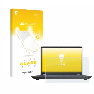 Face avant d’un emballage produit avec le logo de la marque upscreen. À côté, l’appareil Lenovo ThinkPad P16 Gen 2 Non-Touch e