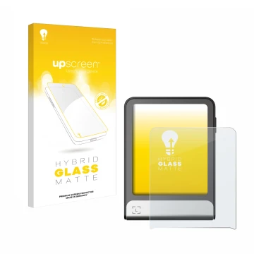 Face avant d’un emballage produit avec le logo de la marque upscreen. À côté, l’appareil Ledger Flex est représenté avec la pr