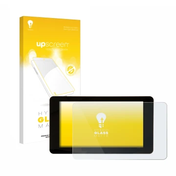 Face avant d’un emballage produit avec le logo de la marque upscreen. À côté, l’appareil Raspberry Pi Touchscreen 2 (7