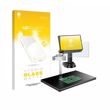 Face avant d’un emballage produit avec le logo de la marque upscreen. À côté, l’appareil Tomlov TM4K-AF-MAX est représenté ave