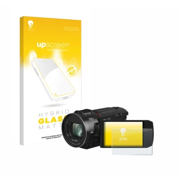 Face avant d’un emballage produit avec le logo de la marque upscreen. À côté, l’appareil Panasonic HC-VX3 est représenté avec 