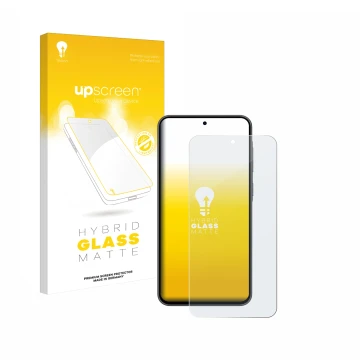 Face avant d’un emballage produit avec le logo de la marque upscreen. À côté, l’appareil Samsung Galaxy A36 5G est représenté 