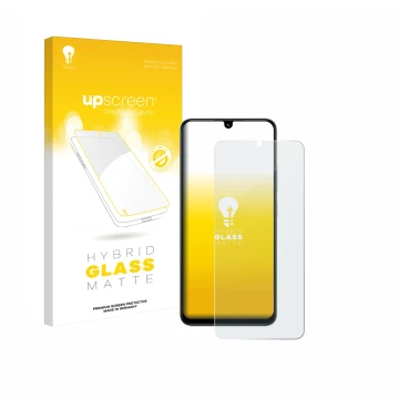 Face avant d’un emballage produit avec le logo de la marque upscreen. À côté, l’appareil Xiaomi Poco C75 est représenté avec l