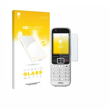 Face avant d’un emballage produit avec le logo de la marque upscreen. À côté, l’appareil Unify OpenScape S6 est représenté ave