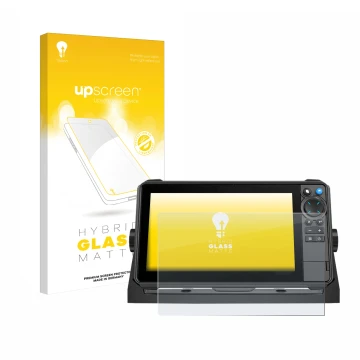Face avant d’un emballage produit avec le logo de la marque upscreen. À côté, l’appareil Lowrance HDS-9 Pro est représenté ave