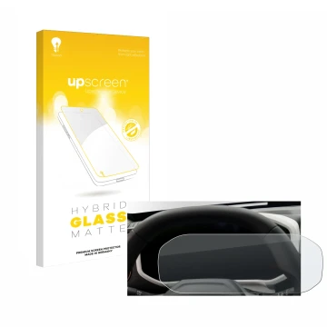 Face avant d’un emballage produit avec le logo de la marque upscreen. À côté, l’appareil Dacia Duster Tacho (2024) est représe