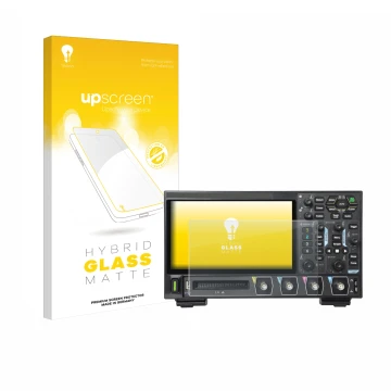 Face avant d’un emballage produit avec le logo de la marque upscreen. À côté, l’appareil Rigol DHO914 est représenté avec la p