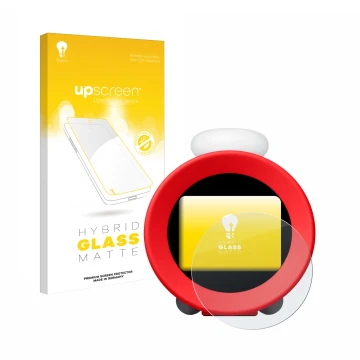 Face avant d’un emballage produit avec le logo de la marque upscreen. À côté, l’appareil Nintendo Sound Clock Alarmo est repré