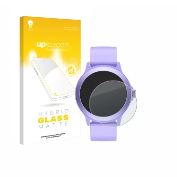 Face avant d’un emballage produit avec le logo de la marque upscreen. À côté, l’appareil SPC Smartee Duo Vivo 1.27