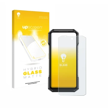 Face avant d’un emballage produit avec le logo de la marque upscreen. À côté, l’appareil Ulefone Armor 27 est représenté avec 