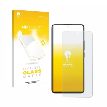 Face avant d’un emballage produit avec le logo de la marque upscreen. À côté, l’appareil Xiaomi Poco F7 Pro est représenté ave