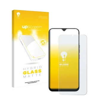 Face avant d’un emballage produit avec le logo de la marque upscreen. À côté, l’appareil Volla Phone 22 est représenté avec la