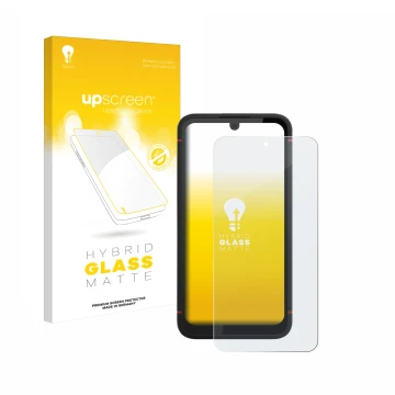 Face avant d’un emballage produit avec le logo de la marque upscreen. À côté, l’appareil Volla Phone X23 est représenté avec l