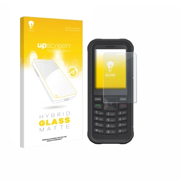 Face avant d’un emballage produit avec le logo de la marque upscreen. À côté, l’appareil Sonim XP100 est représenté avec la pr