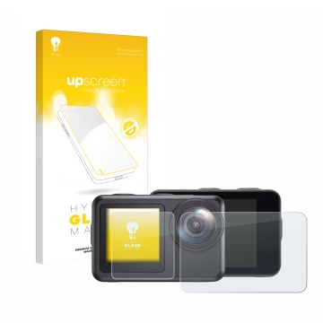 Face avant d’un emballage produit avec le logo de la marque upscreen. À côté, l’appareil Akaso Brave 7 LE est représenté avec 