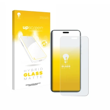 Face avant d’un emballage produit avec le logo de la marque upscreen. À côté, l’appareil Honor Magic 7 RSR Porsche Design est 