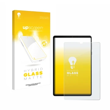 Face avant d’un emballage produit avec le logo de la marque upscreen. À côté, l’appareil Lenovo Legion Tab Gen 3 est représent