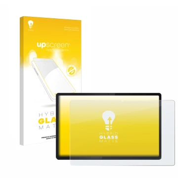 Face avant d’un emballage produit avec le logo de la marque upscreen. À côté, l’appareil Lenovo Idea Tab Pro 12.7